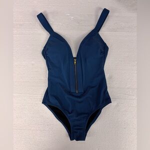 NWT Kona Sol Womens Ribbed Zipper  SZ S Coverage Swimsuit Superior Blue OnePiece